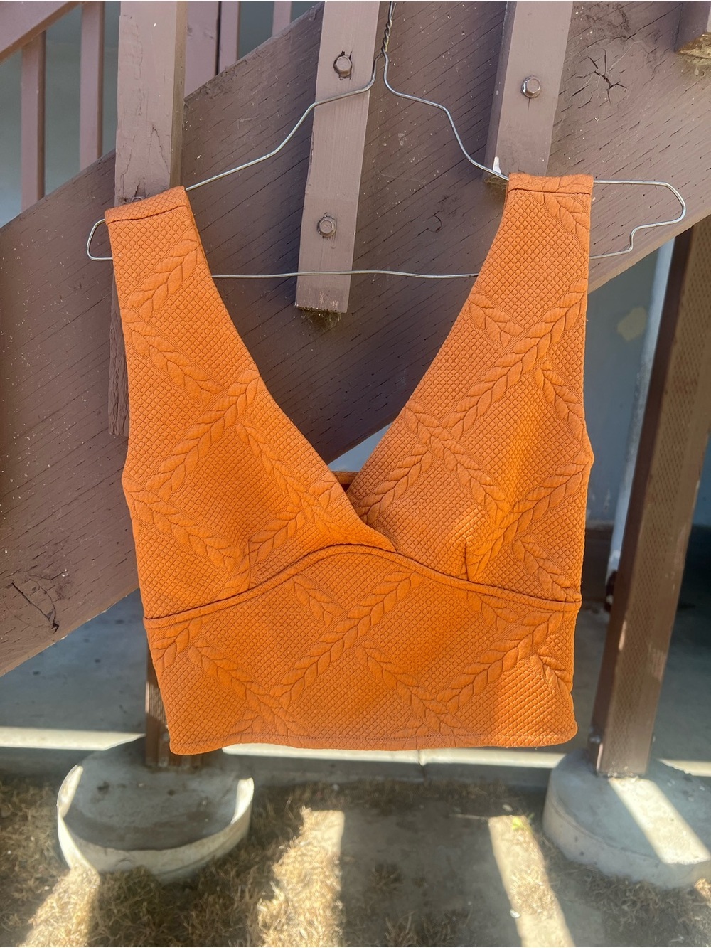 Anthropologie Orange Textured V‑Neck Crop Top